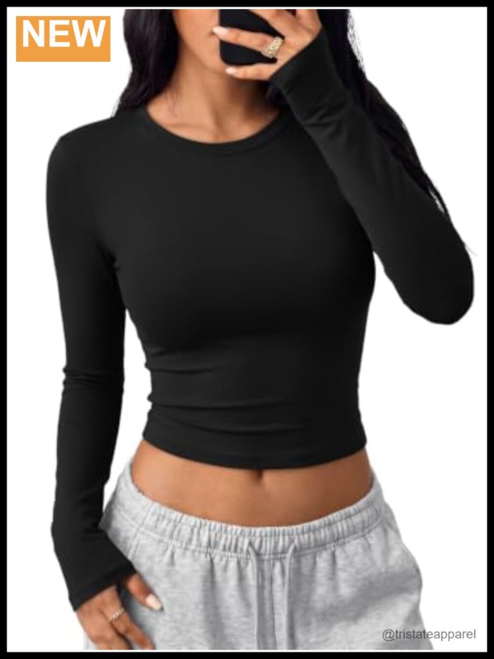 Women's Long Sleeve Crop Top Slim Fit Crew Neck Stretch Y2K Basic Shirt
